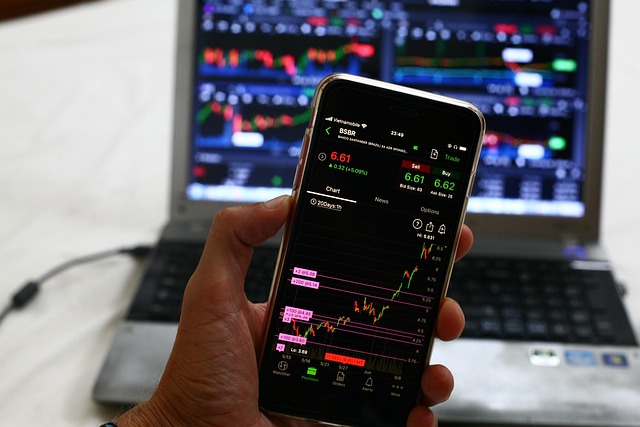 stock market chart visualization with candlesticks and volume bars on a trading screen